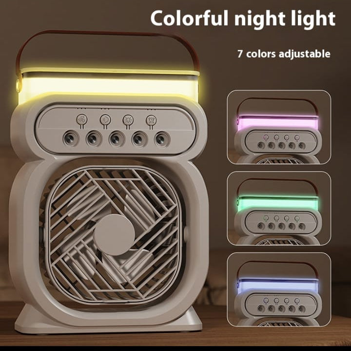 3-in-1 Portable Air Conditioner, Evaporative Air Cooler, LED Night Light, 3-Speed Humidifier, Black Color for Home and Office.