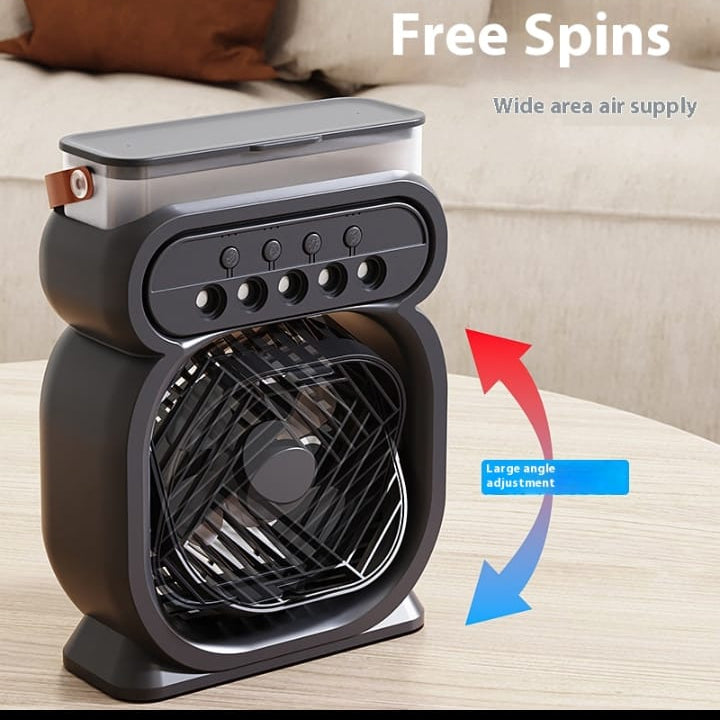 3-in-1 Portable Air Conditioner, Evaporative Air Cooler, LED Night Light, 3-Speed Humidifier, Black Color for Home and Office.