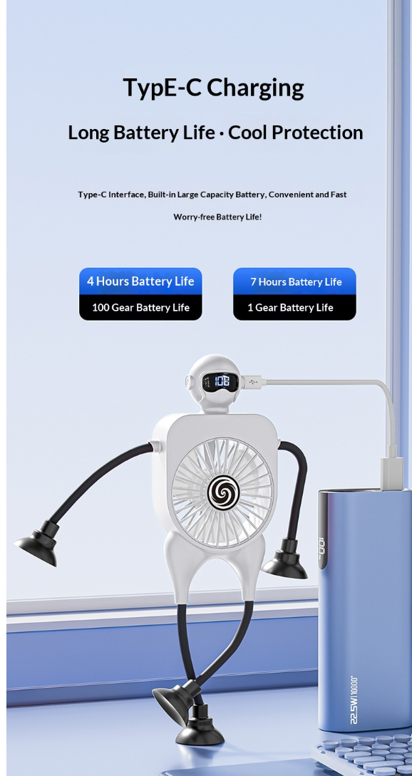 Ultra Robot Portable Fan – Rechargeable Flexible Desktop & Hanging Mini Fan